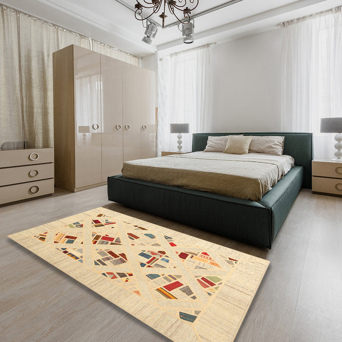 Machine Washable Contemporary Sand Brown Rug in a Bedroom, wshcon2641