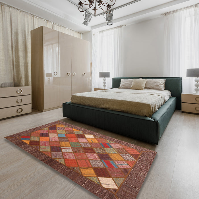 Machine Washable Contemporary Rust Pink Rug in a Bedroom, wshcon2642