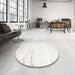 Round Machine Washable Contemporary Dark White Beige Rug in a Office, wshcon2646