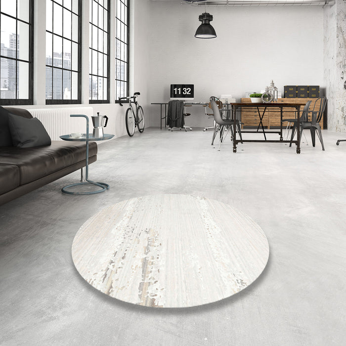 Round Contemporary Dark White Beige Solid Rug in a Office, con2646