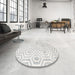 Round Contemporary Silver Gray Modern Rug in a Office, con2647