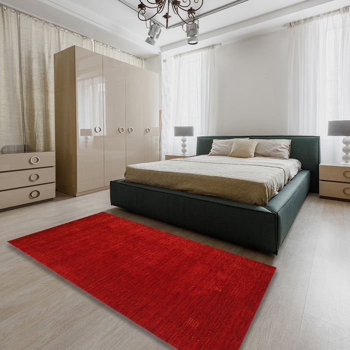 Machine Washable Contemporary Neon Red Rug in a Bedroom, wshcon2648