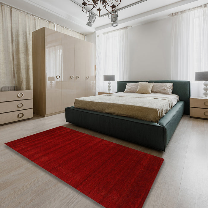 Contemporary Red Modern Rug in a Bedroom, con2654