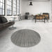 Round Machine Washable Contemporary Gunmetal Gray Rug in a Office, wshcon2655