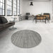 Round Machine Washable Contemporary Gunmetal Gray Rug in a Office, wshcon2656