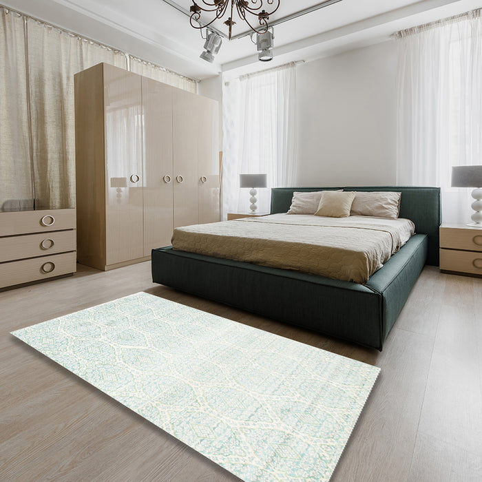 Contemporary Light Gray Modern Rug in a Bedroom, con265