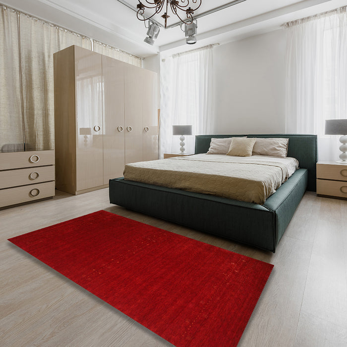 Contemporary Neon Red Modern Rug in a Bedroom, con2665