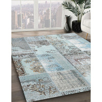 Contemporary Light Steel Blue Patchwork Rug, con2666