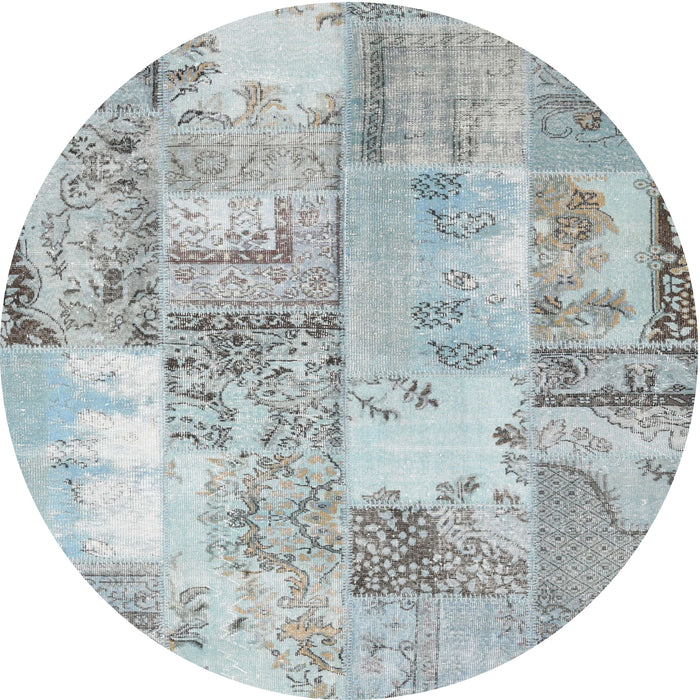 Sideview of Contemporary Light Steel Blue Patchwork Rug, con2666