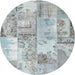 Sideview of Contemporary Light Steel Blue Patchwork Rug, con2666