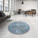 Round Machine Washable Contemporary Slate Blue Grey Blue Rug in a Office, wshcon2667