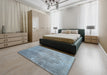 Contemporary Slate Blue Grey Persian Rug in a Bedroom, con2667