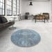 Round Contemporary Slate Blue Grey Persian Rug in a Office, con2667