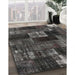 Contemporary Charcoal Black Patchwork Rug in Family Room, con2668