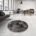 Round Machine Washable Contemporary Charcoal Black Rug in a Office, wshcon2668