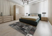 Contemporary Charcoal Black Patchwork Rug in a Bedroom, con2668