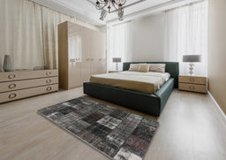 Contemporary Charcoal Black Patchwork Rug in a Bedroom, con2668