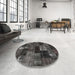 Round Contemporary Charcoal Black Patchwork Rug in a Office, con2668