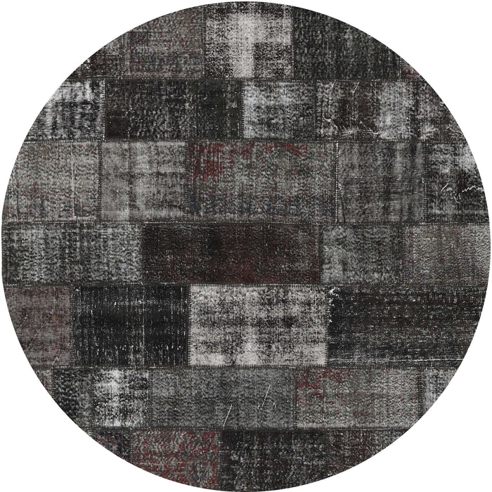 Sideview of Contemporary Charcoal Black Patchwork Rug, con2668