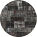 Sideview of Contemporary Charcoal Black Patchwork Rug, con2668