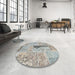 Round Contemporary Granite Gray Patchwork Rug in a Office, con2669