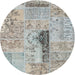 Sideview of Contemporary Granite Gray Patchwork Rug, con2669