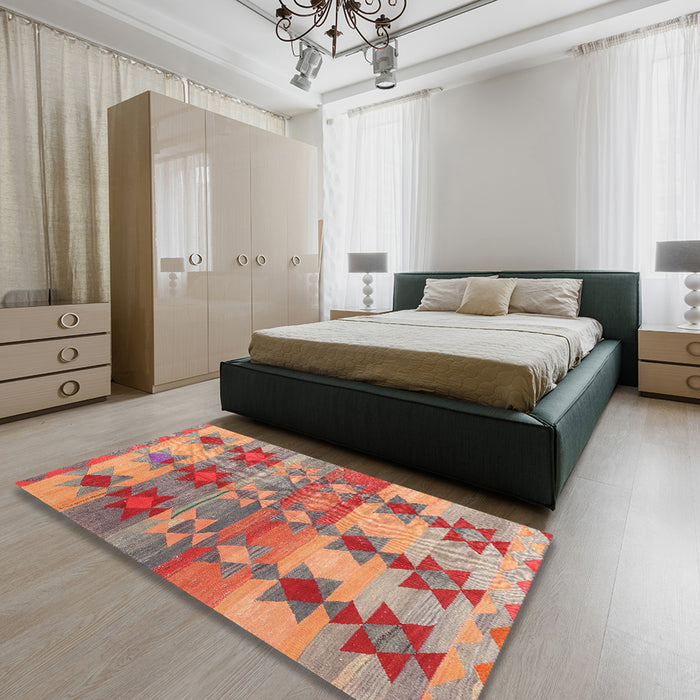 Machine Washable Contemporary Light Copper Gold Rug in a Bedroom, wshcon2674