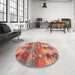 Round Contemporary Light Copper Gold Southwestern Rug in a Office, con2674