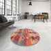 Round Machine Washable Contemporary Light Copper Gold Rug in a Office, wshcon2674