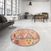 Round Contemporary Sunrise Orange Southwestern Rug in a Office, con2677