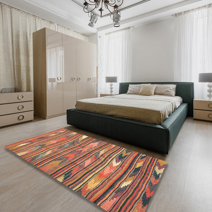 Machine Washable Contemporary Brown Red Rug in a Bedroom, wshcon2680