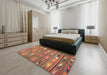 Contemporary Brown Red Southwestern Rug in a Bedroom, con2680