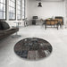 Round Contemporary Gray Patchwork Rug in a Office, con2683