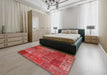 Contemporary Red Patchwork Rug in a Bedroom, con2684