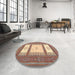 Round Contemporary Sienna Brown Southwestern Rug in a Office, con2685