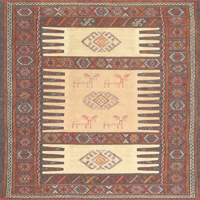 Square Contemporary Sienna Brown Southwestern Rug, con2685