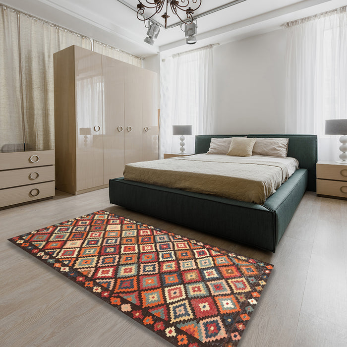 Machine Washable Contemporary Saffron Red Rug in a Bedroom, wshcon2686