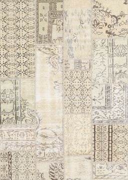 Contemporary Light French Beige Brown Patchwork Rug, con2688