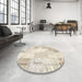 Round Contemporary Light French Beige Brown Patchwork Rug in a Office, con2688