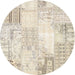 Sideview of Contemporary Light French Beige Brown Patchwork Rug, con2688