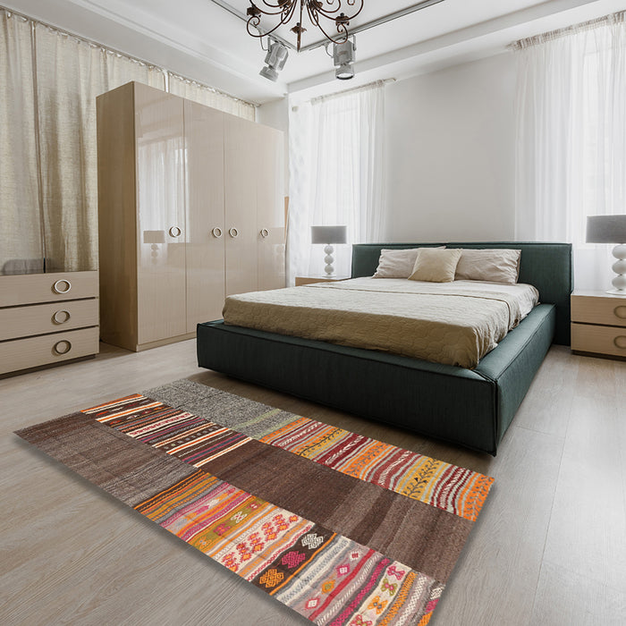 Machine Washable Contemporary Orange Salmon Pink Rug in a Bedroom, wshcon2689