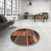 Round Contemporary Dark Gold Brown Southwestern Rug in a Office, con2690