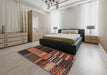 Contemporary Dark Gold Brown Southwestern Rug in a Bedroom, con2690