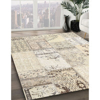 Contemporary Light French Beige Brown Patchwork Rug, con2691