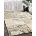 Contemporary Light French Beige Brown Patchwork Rug in Family Room, con2691