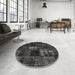 Round Contemporary Mid Gray Patchwork Rug in a Office, con2692