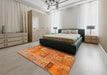 Contemporary Orange Red Patchwork Rug in a Bedroom, con2693