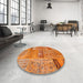 Round Machine Washable Contemporary Orange Red Rug in a Office, wshcon2693