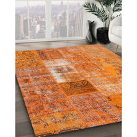 Contemporary Orange Red Patchwork Rug, con2694