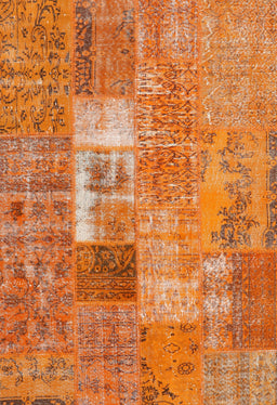 Contemporary Orange Red Patchwork Rug, con2694